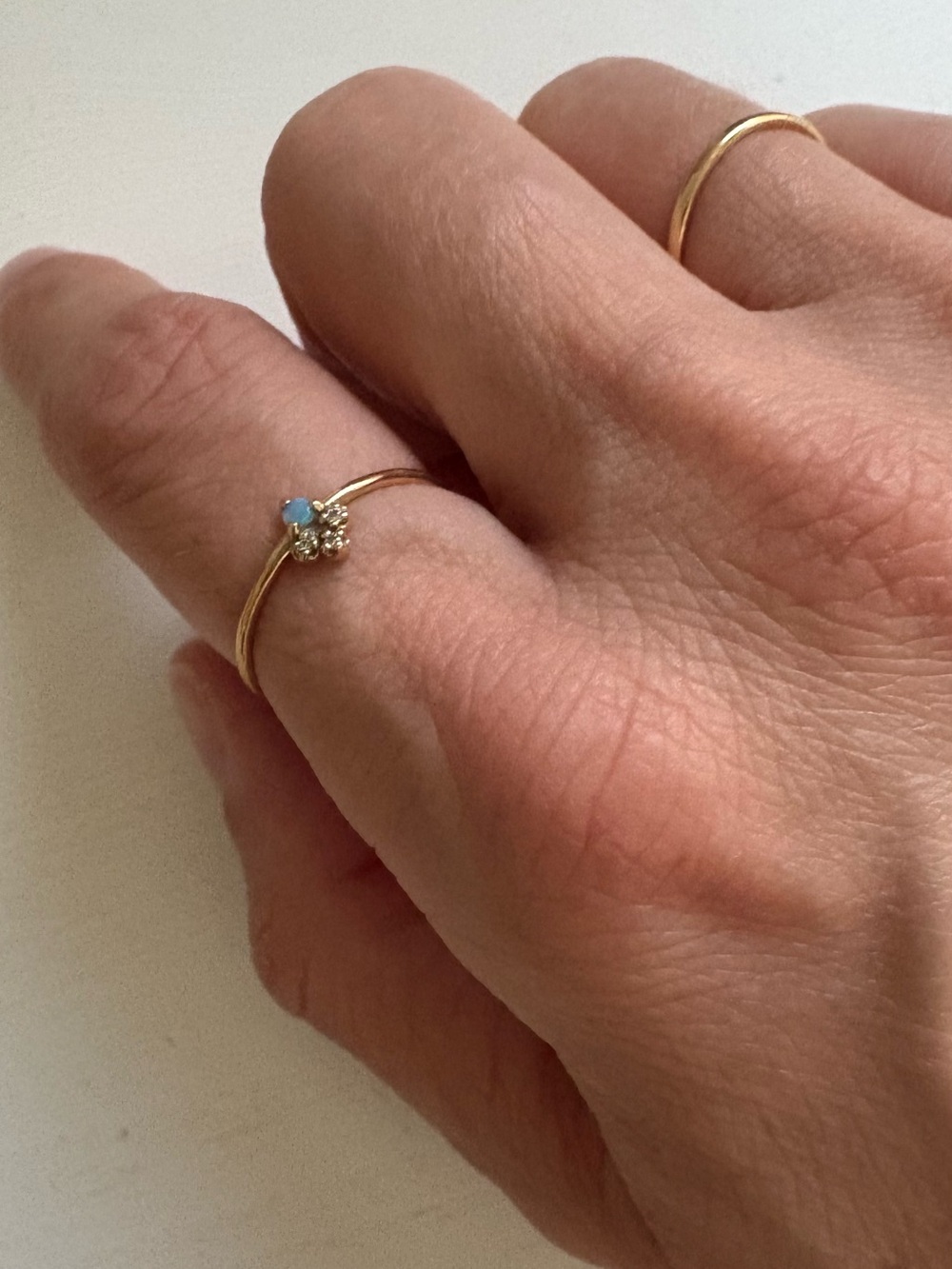 Wwake posy ring opal, diamonds and yellow gold size 7